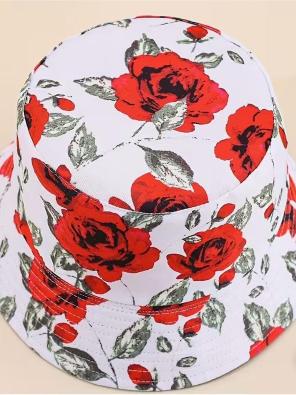 NWT Floral Bucket Hat - Red & Green Print, Summer Hats, OS